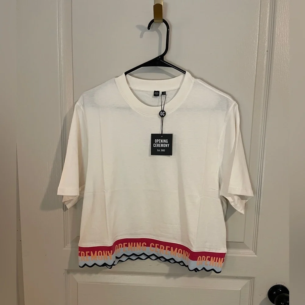 Opening Ceremony White Logo Hem Cropped Tee Size L NWT - Picture 2 of 7